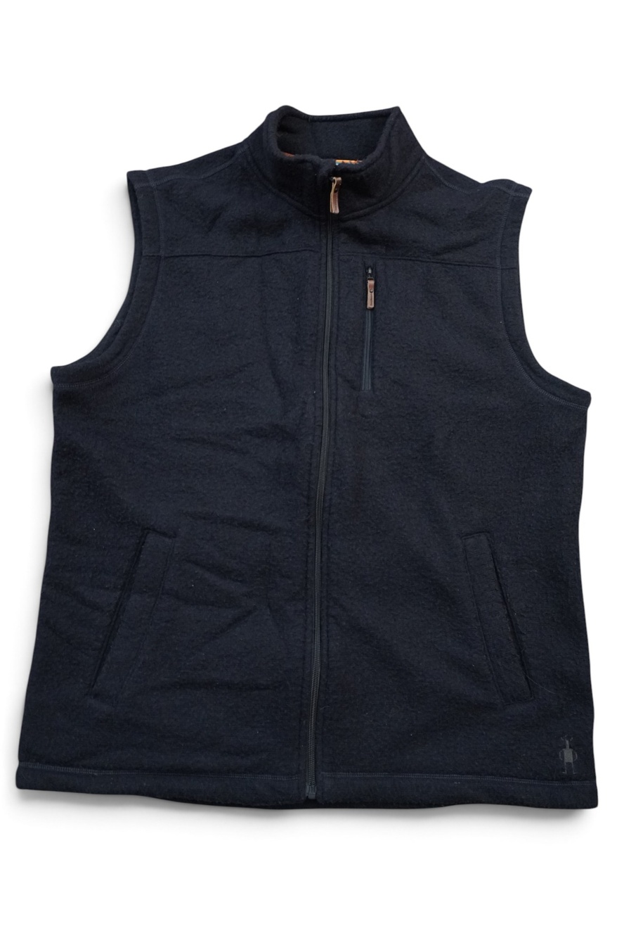 Smartwool Vest Mens XL Blue Wool Fleece Full Zip Stand Collar Outdoor Hiking